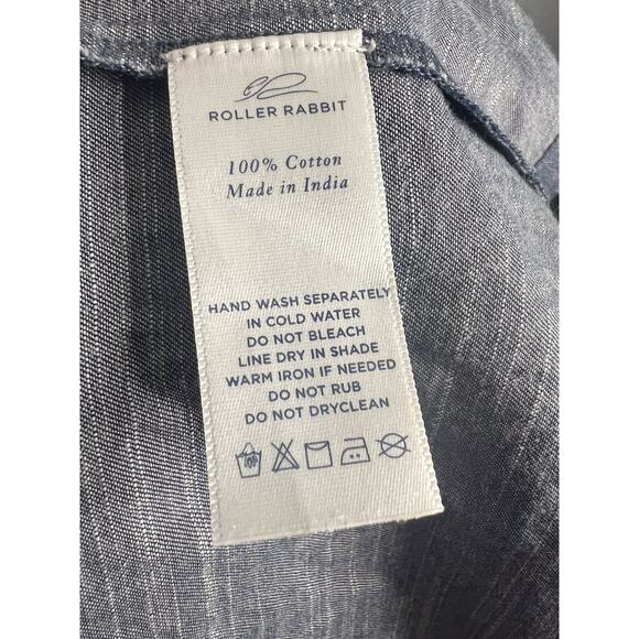 Roller Rabbit Abigail Dress Size Medium Boho Embroidered Blue White Cotton Denim - Picture 6 of 9